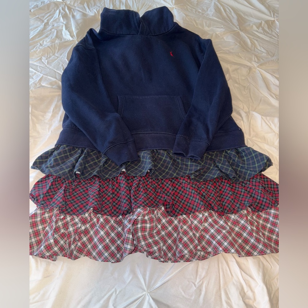 Ralph Lauren Navy Sweatshirt with Layered Plaid Hem